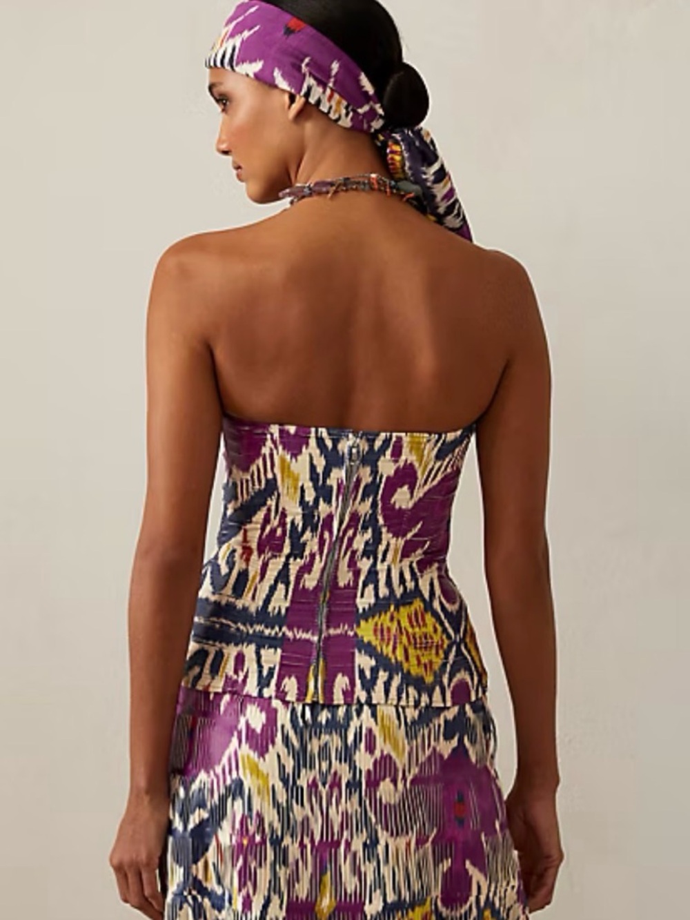 Ralph Lauren Purple Label Esteri Ikat-Print Nappa Leather Bustier - Picture 4 of 10